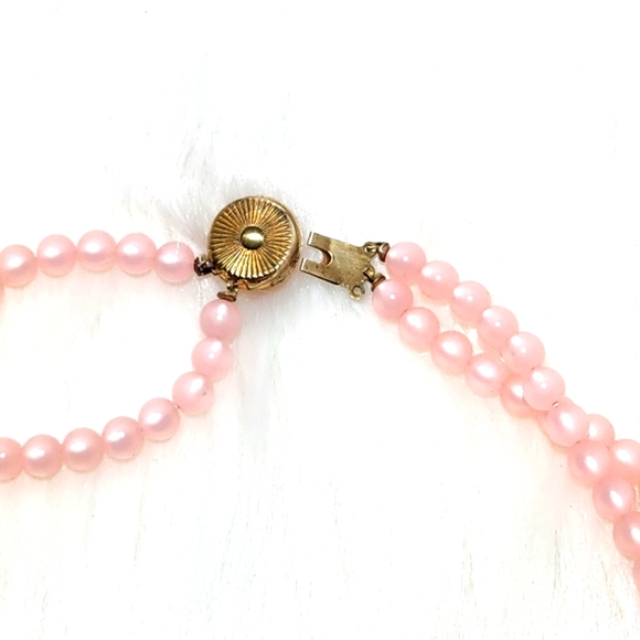 Sweet Vintage Doubled Strand Elegant Faux Pink Pearl Necklace - Picture 5 of 7